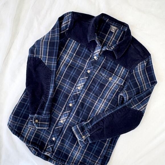Eddie Bauer Heavyweight Flannel Corduroy Snap Button Shirt Shacket Blue Plaid M - Picture 3 of 6